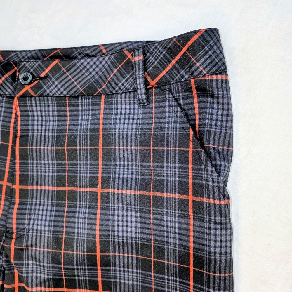 Fila Sport Golf Mens Shorts Size 40 Black Orange Plaid Flat Front Stretch Active